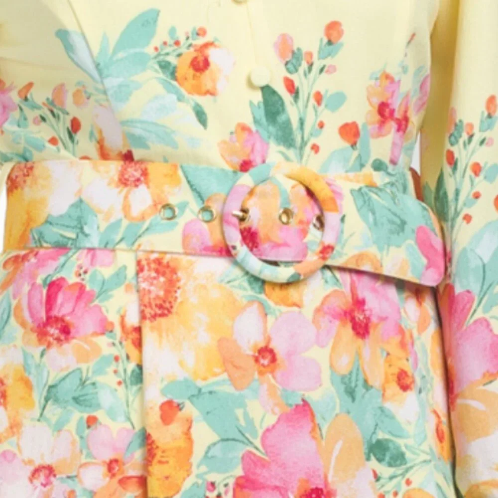 TAHARI ASL Long Sleeve Belted Floral Mini Dress - Picture 4 of 5
